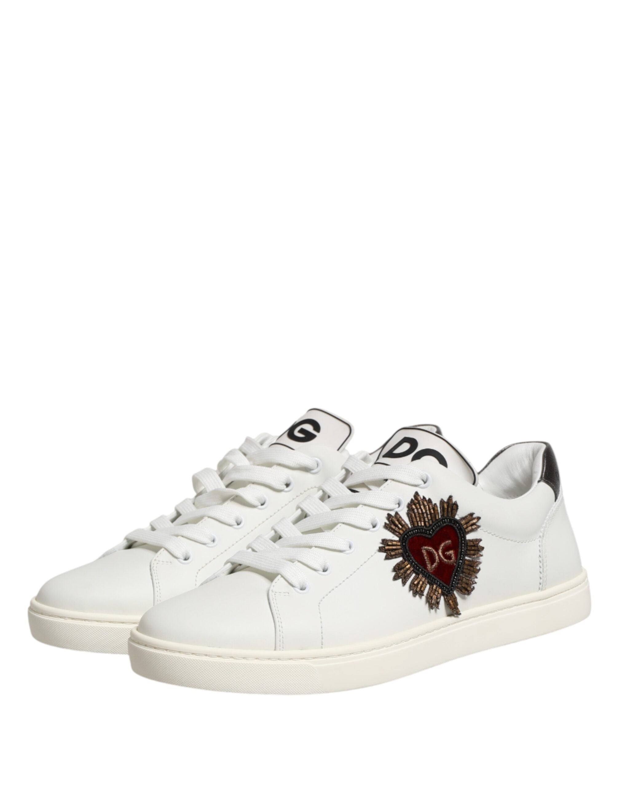 Dolce & Gabbana Weiße Leder Sneakers mit Sacred Heart Patch-3