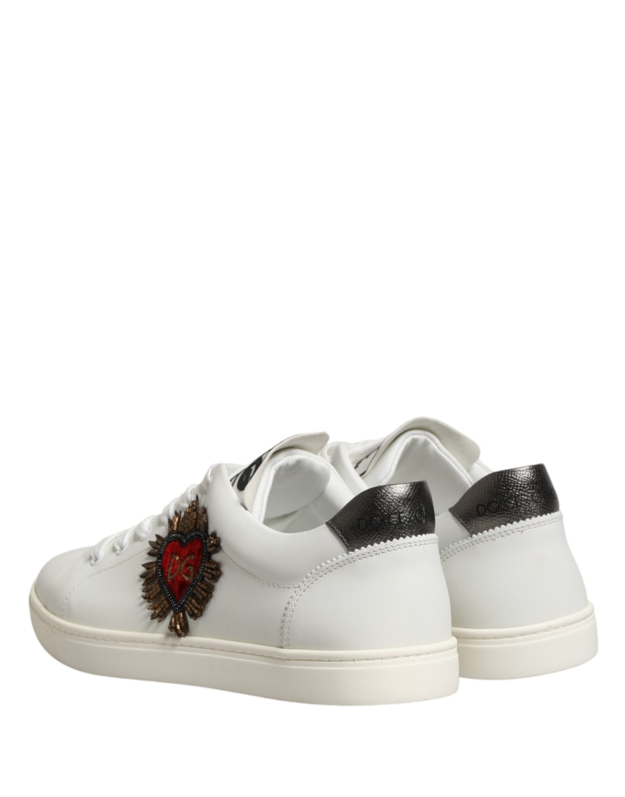 Dolce & Gabbana Weiße Leder Sneakers mit Sacred Heart Patch-4