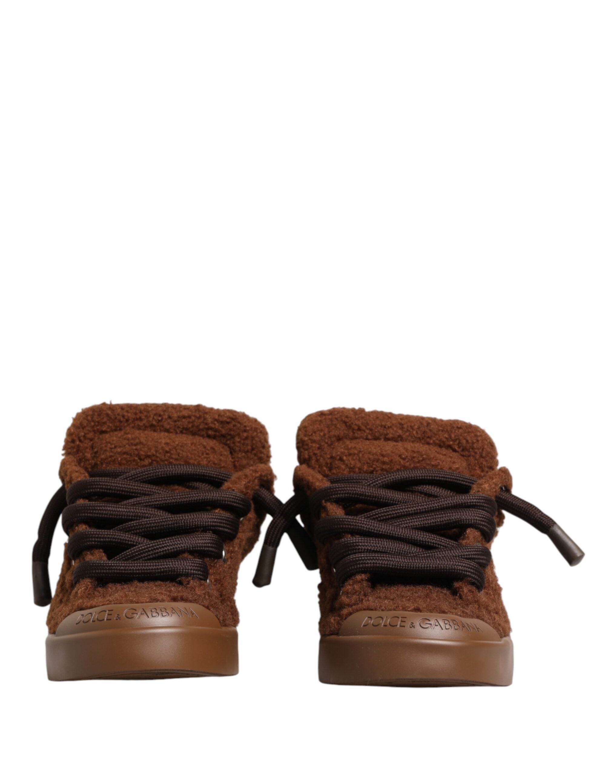 Dolce & Gabbana Brown Faux Shearling Low-Top Sneakers-3