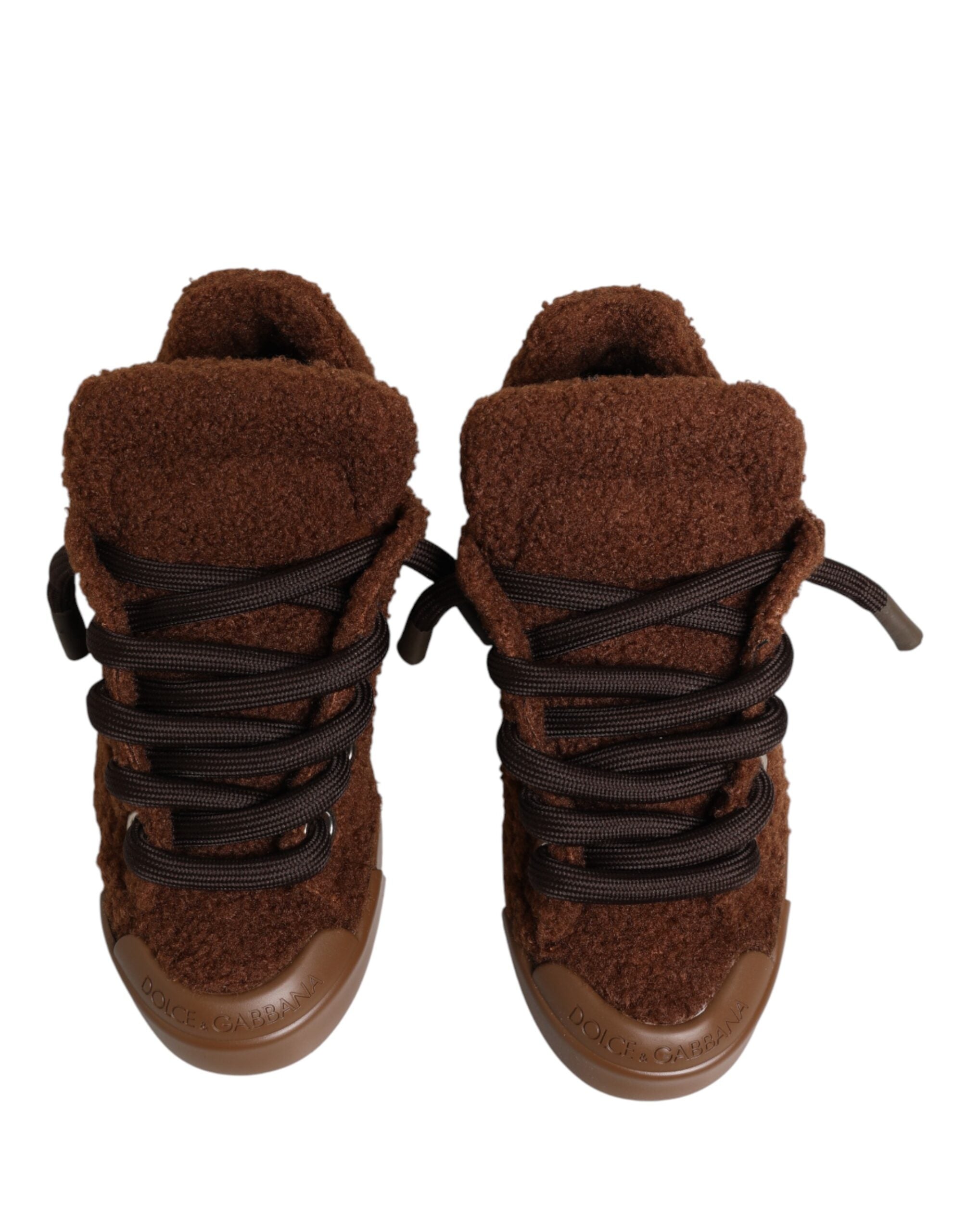 Dolce & Gabbana Brown Faux Shearling Low-Top Sneakers-4