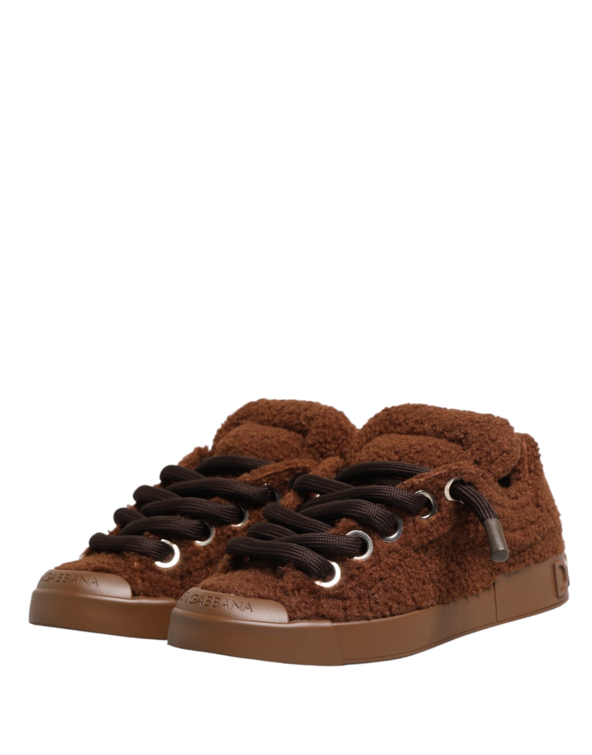 Dolce & Gabbana Brown Faux Shearling Low-Top Sneakers-5