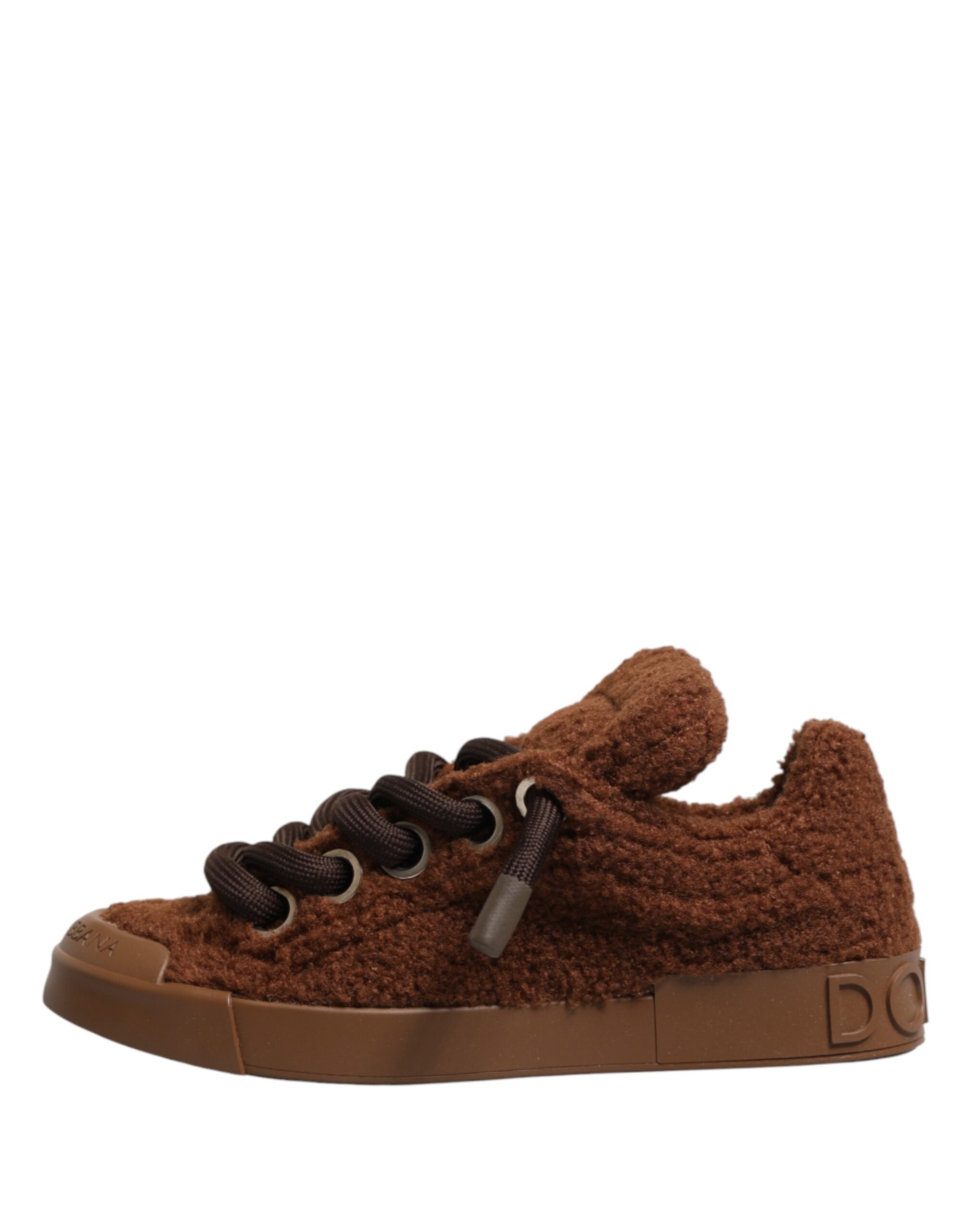 Dolce & Gabbana Brown Faux Shearling Low-Top Sneakers-7