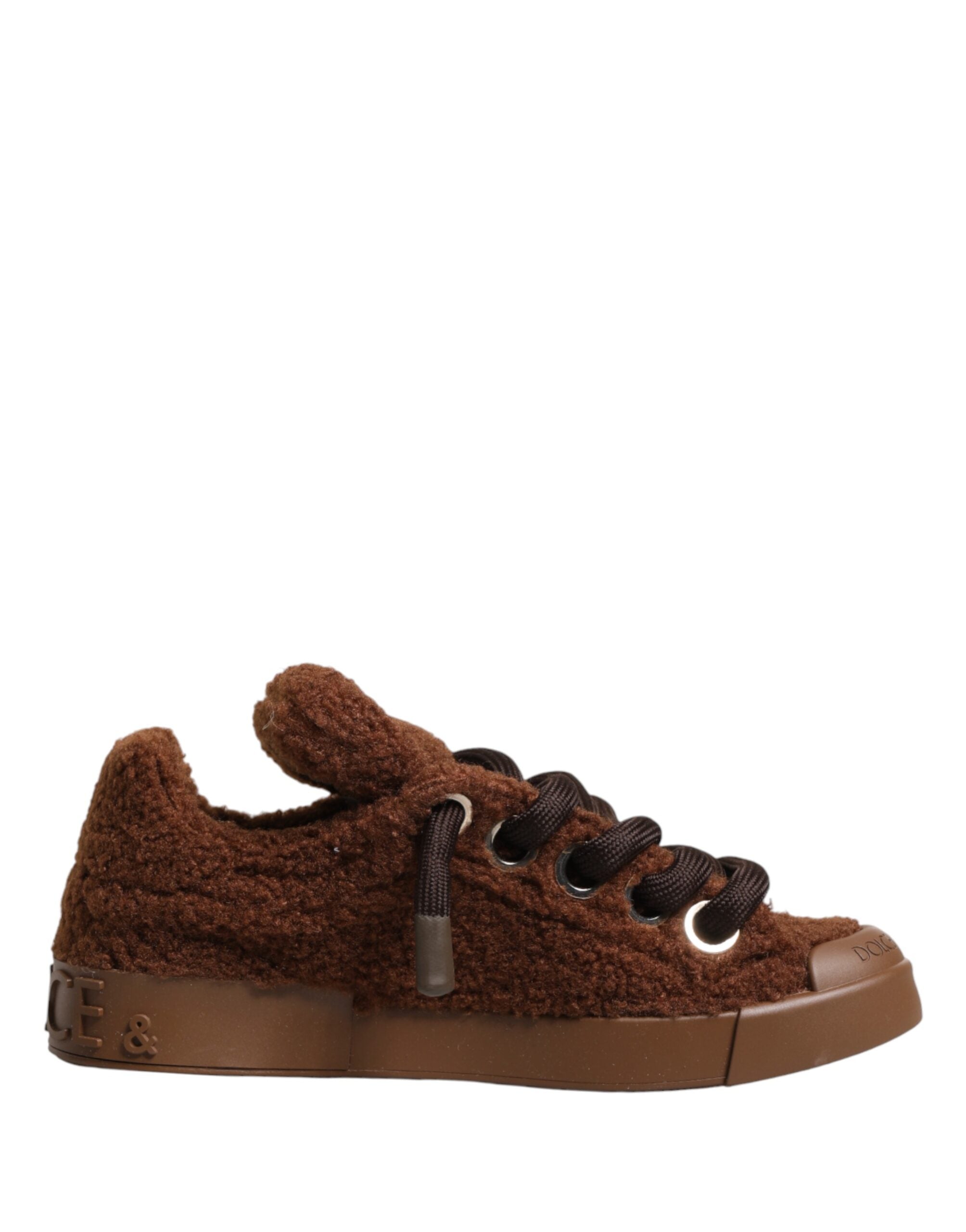 Dolce & Gabbana Brown Faux Shearling Low-Top Sneakers-2