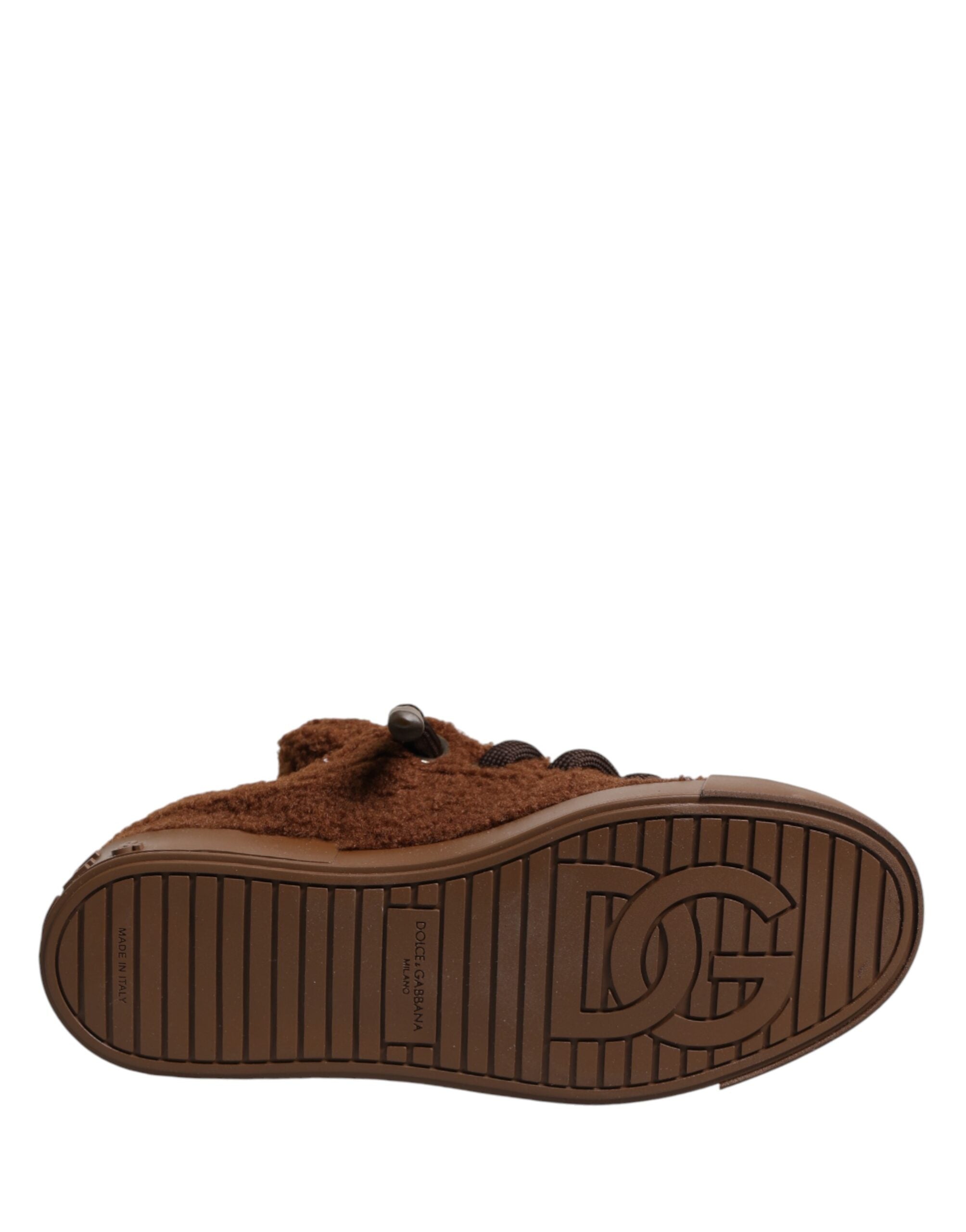 Dolce & Gabbana Brown Faux Shearling Low-Top Sneakers-8