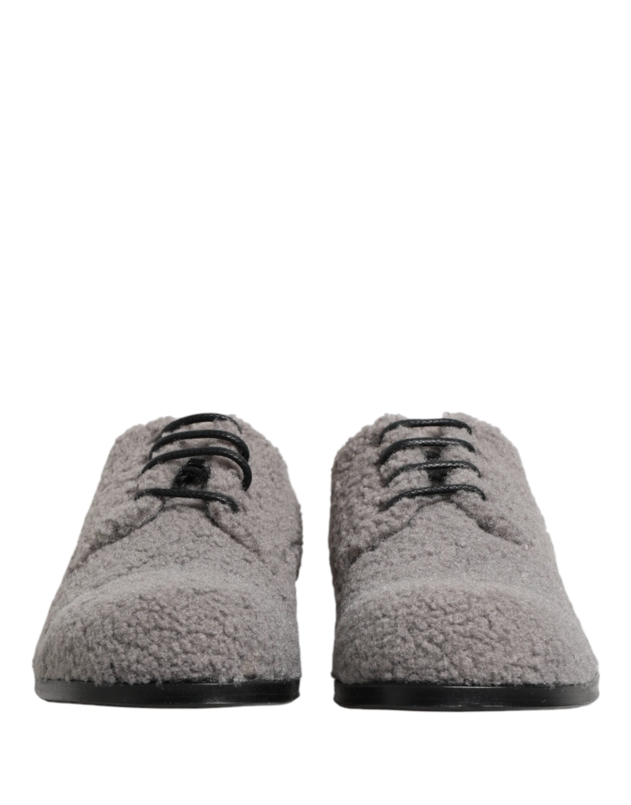 Dolce & Gabbana Gray Fleece Lace-Up Men's Derby Dress Shoes-3