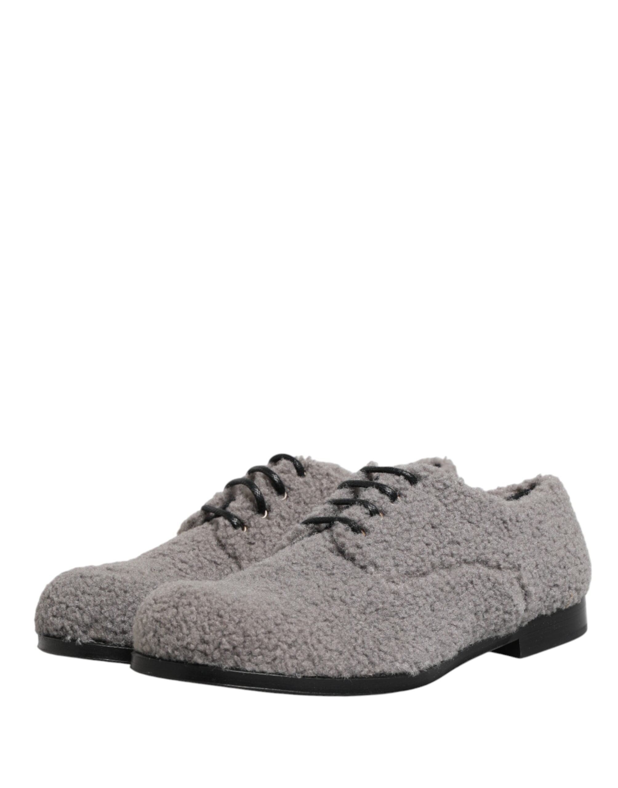 Dolce & Gabbana Gray Fleece Lace-Up Men's Derby Dress Shoes-5