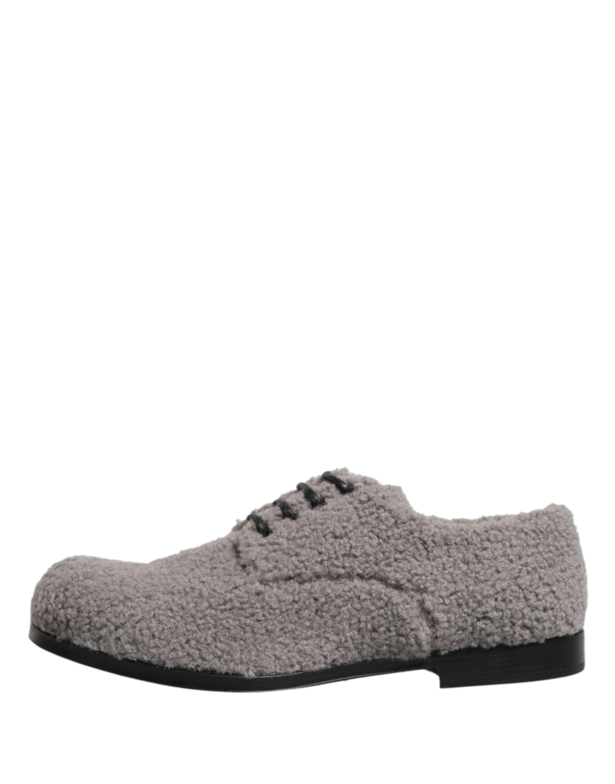 Dolce & Gabbana Gray Fleece Lace-Up Men's Derby Dress Shoes-7