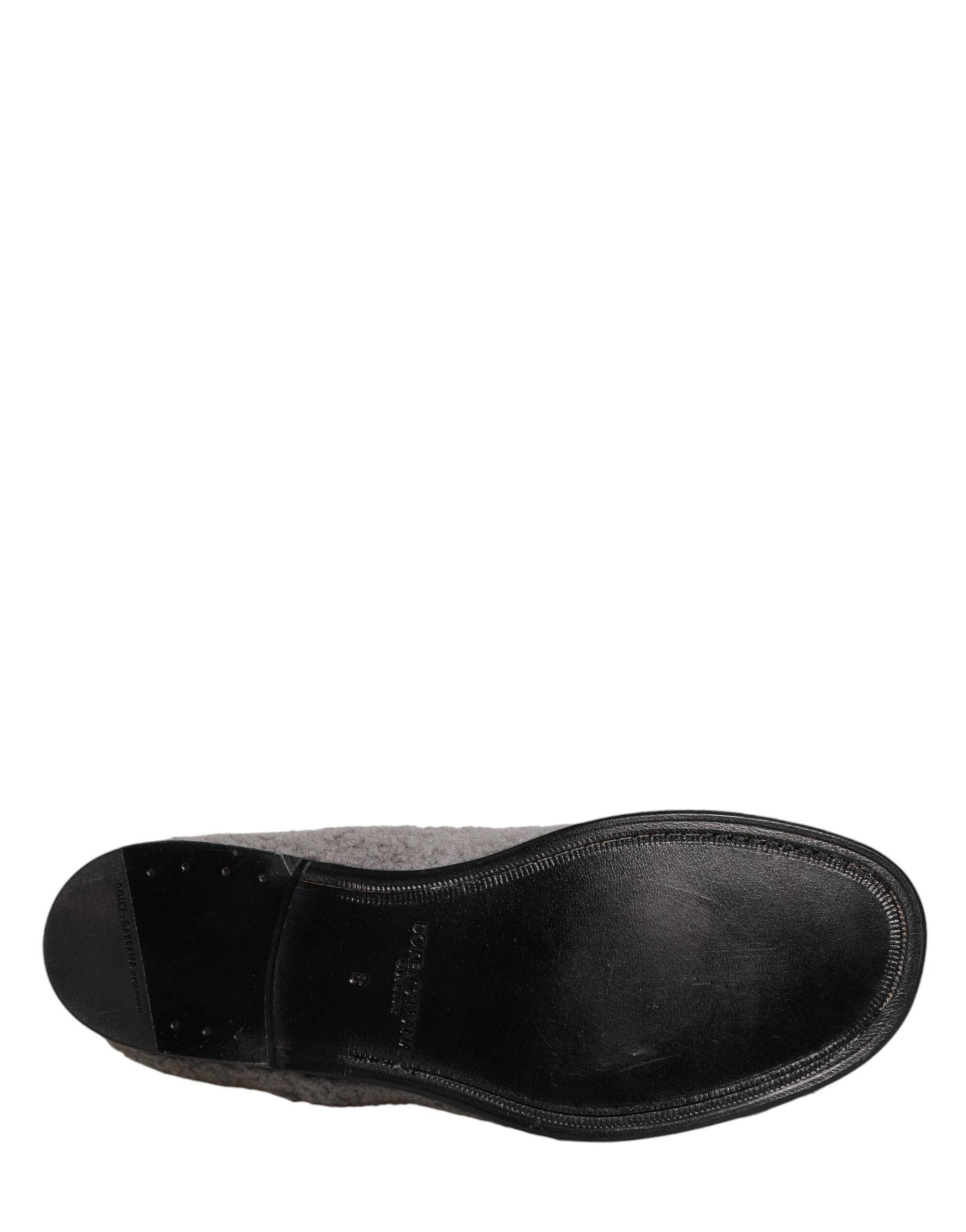 Dolce & Gabbana Gray Fleece Lace-Up Men's Derby Dress Shoes-8