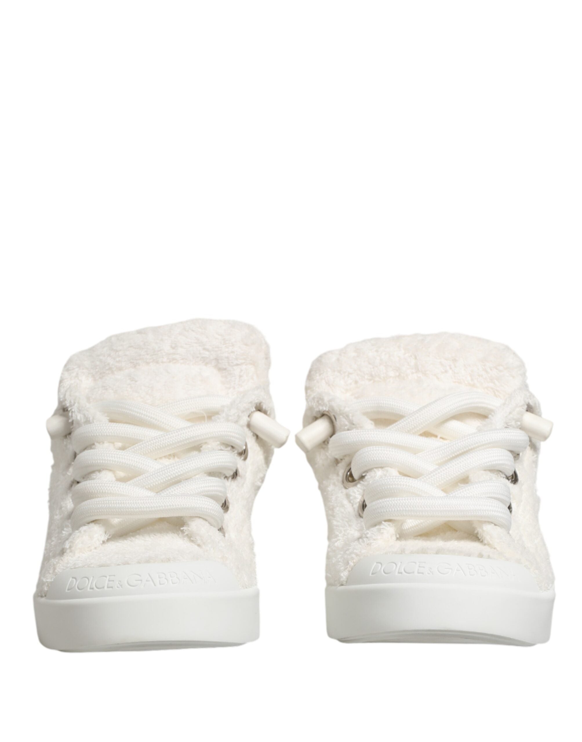 Dolce & Gabbana White Faux Shearling Low-Top Sneakers-3