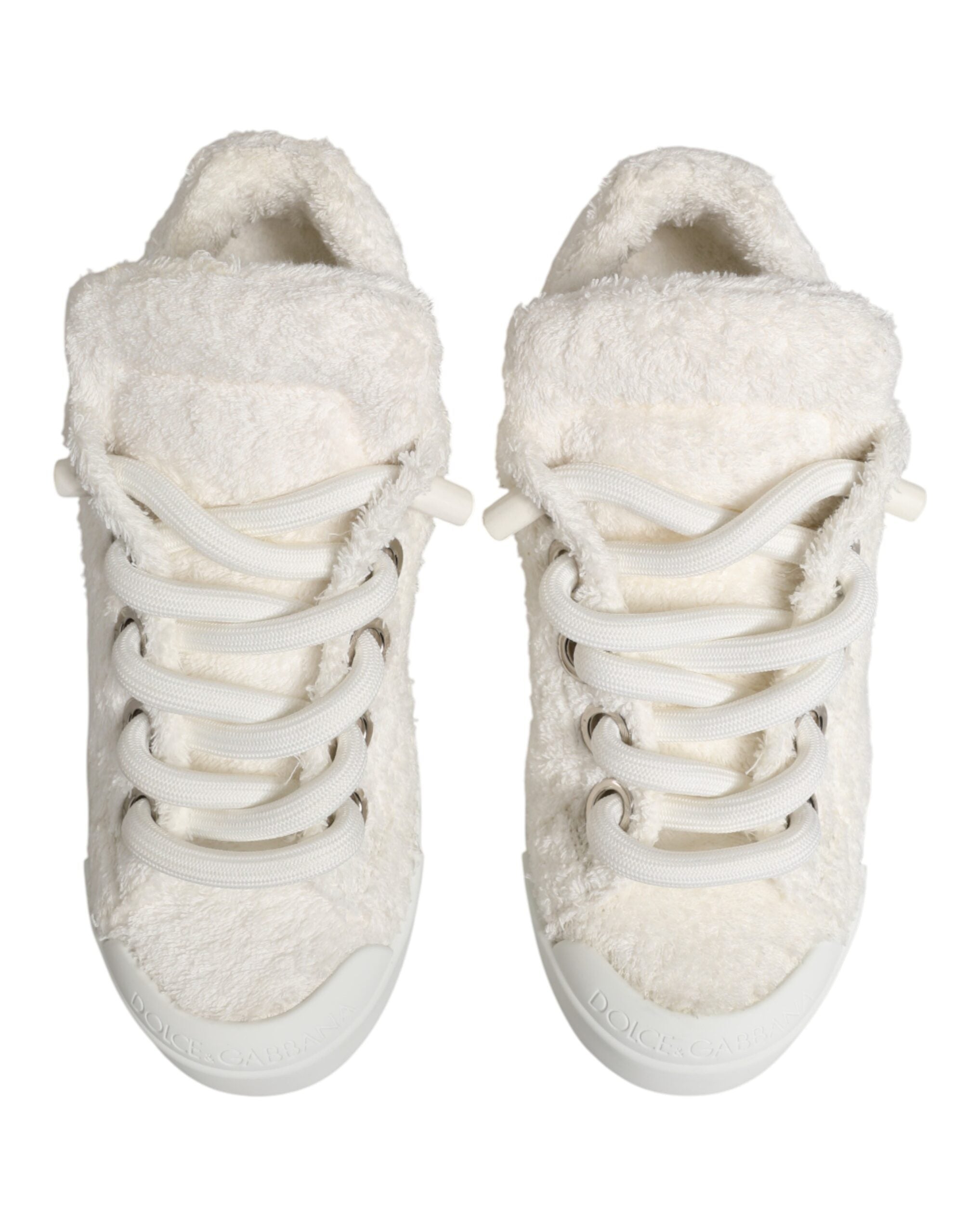 Dolce & Gabbana White Faux Shearling Low-Top Sneakers-4