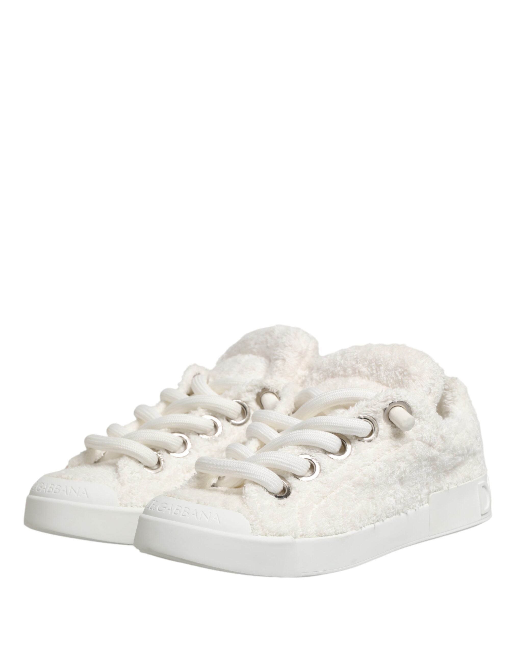 Dolce & Gabbana White Faux Shearling Low-Top Sneakers-5