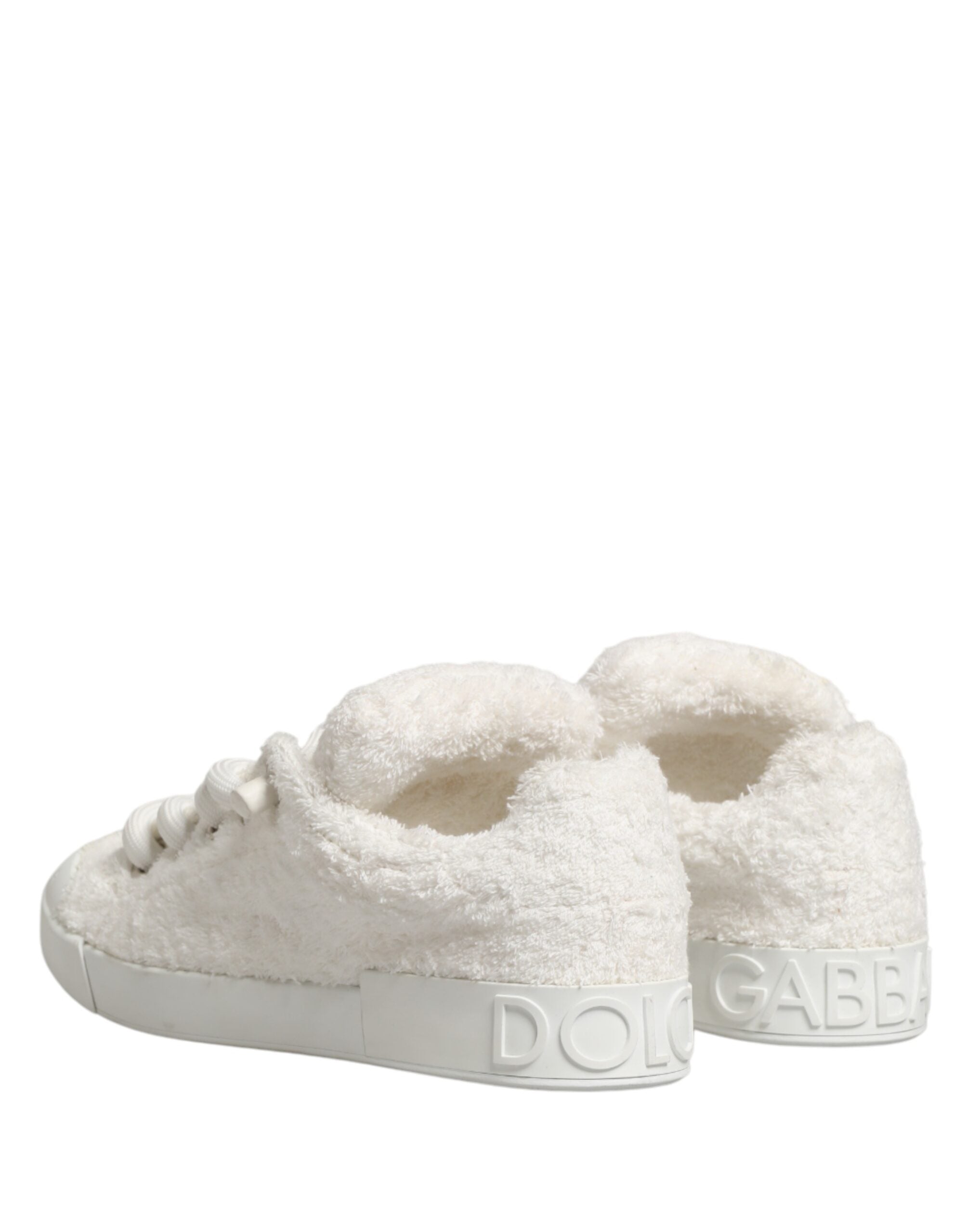 Dolce & Gabbana White Faux Shearling Low-Top Sneakers-6