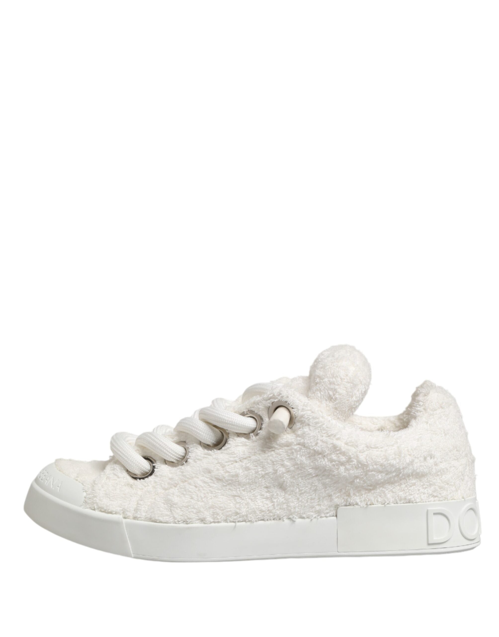Dolce & Gabbana White Faux Shearling Low-Top Sneakers-7