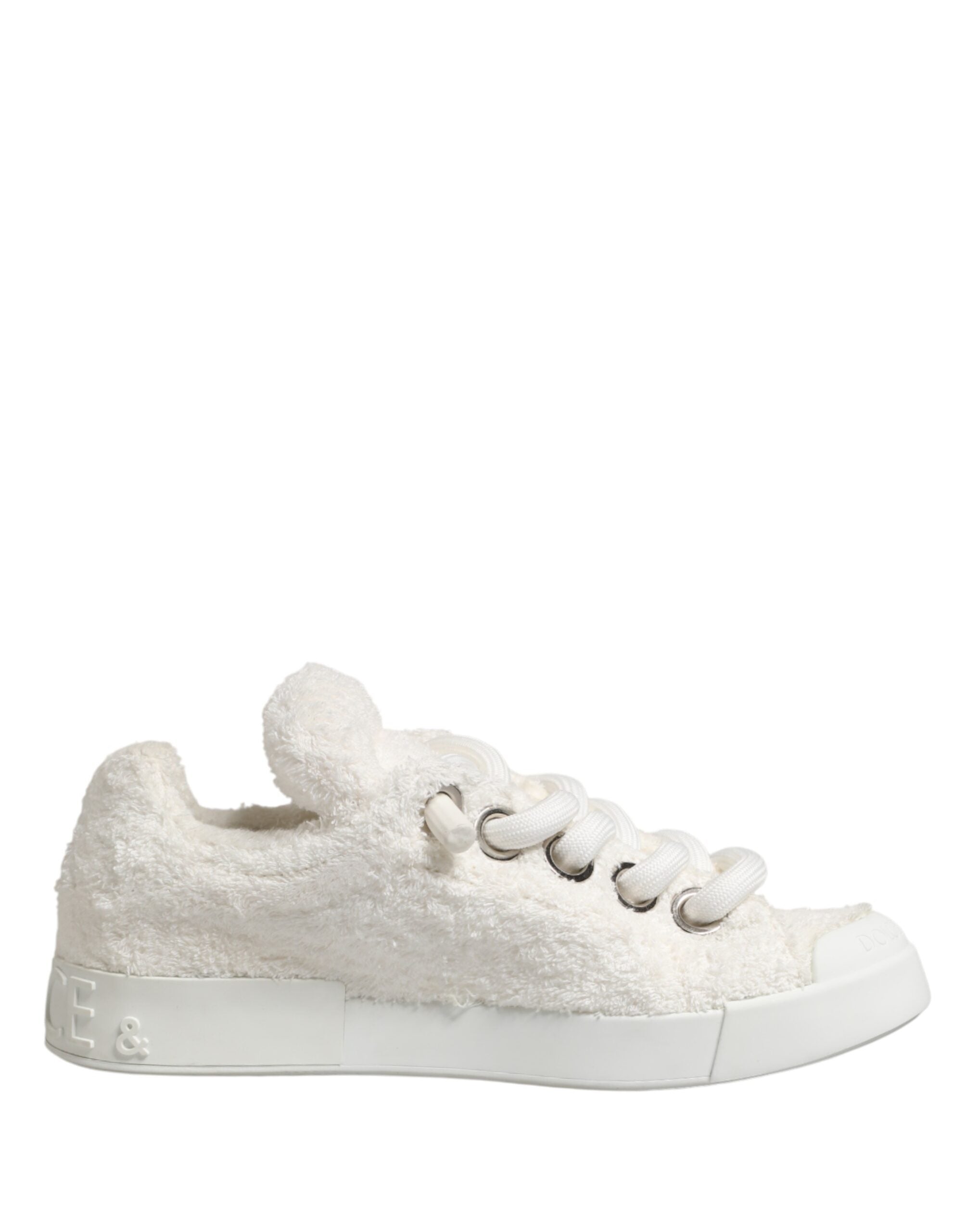 Dolce & Gabbana White Faux Shearling Low-Top Sneakers-2