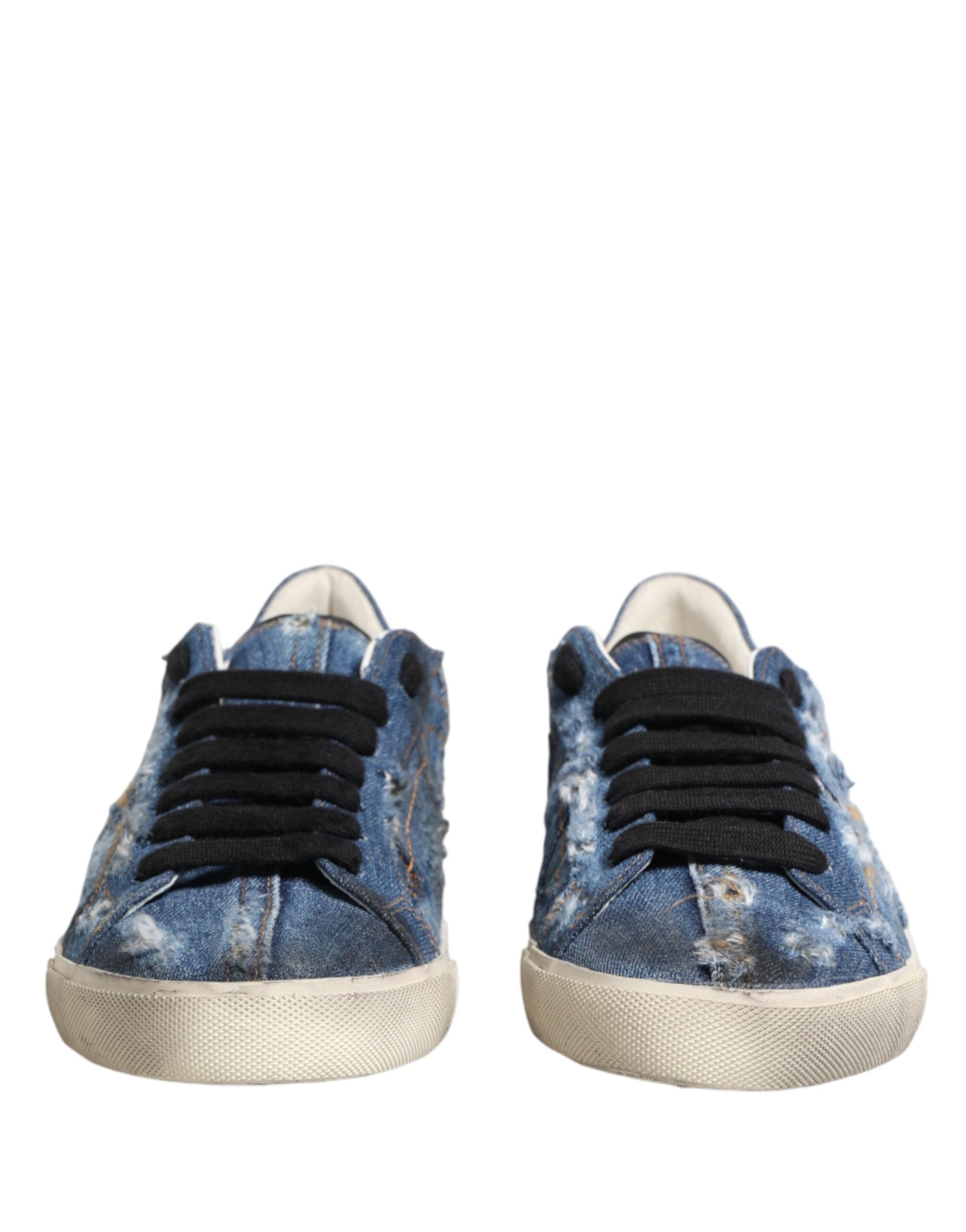 Dolce & Gabbana Blue Distressed Denim Low-Top Sneakers-3
