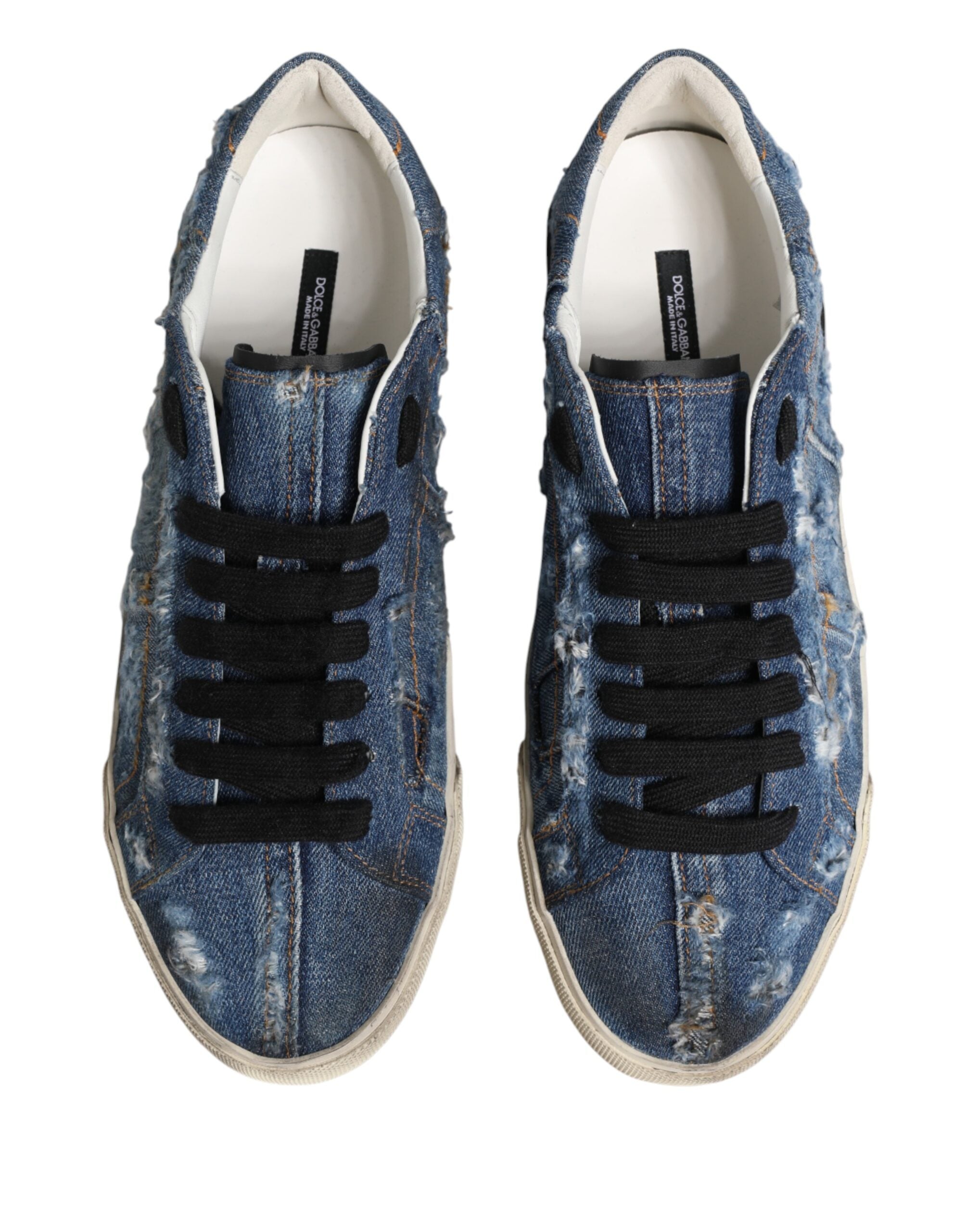 Dolce & Gabbana Blue Distressed Denim Low-Top Sneakers-4