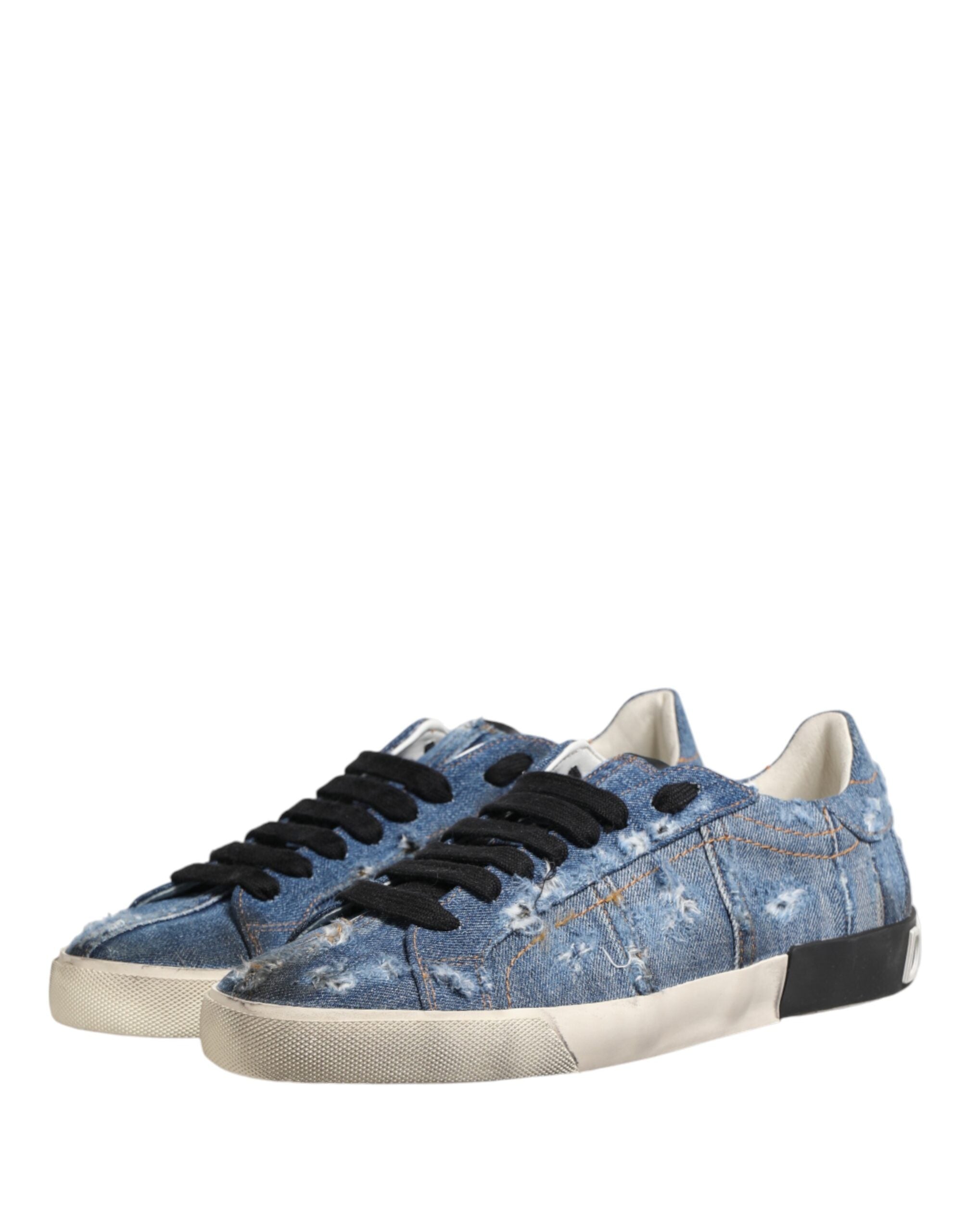 Dolce & Gabbana Blue Distressed Denim Low-Top Sneakers-5