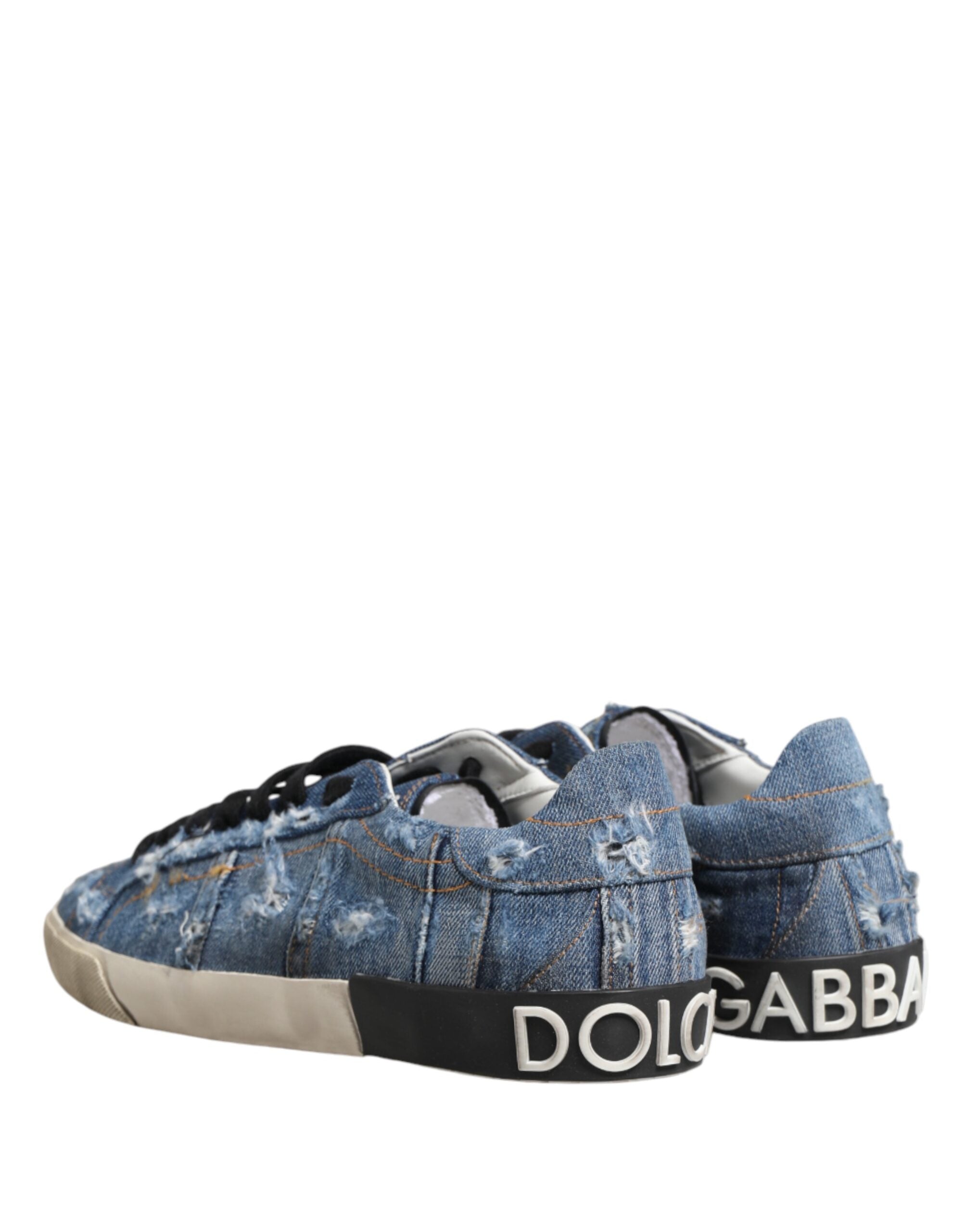 Dolce & Gabbana Blue Distressed Denim Low-Top Sneakers-6