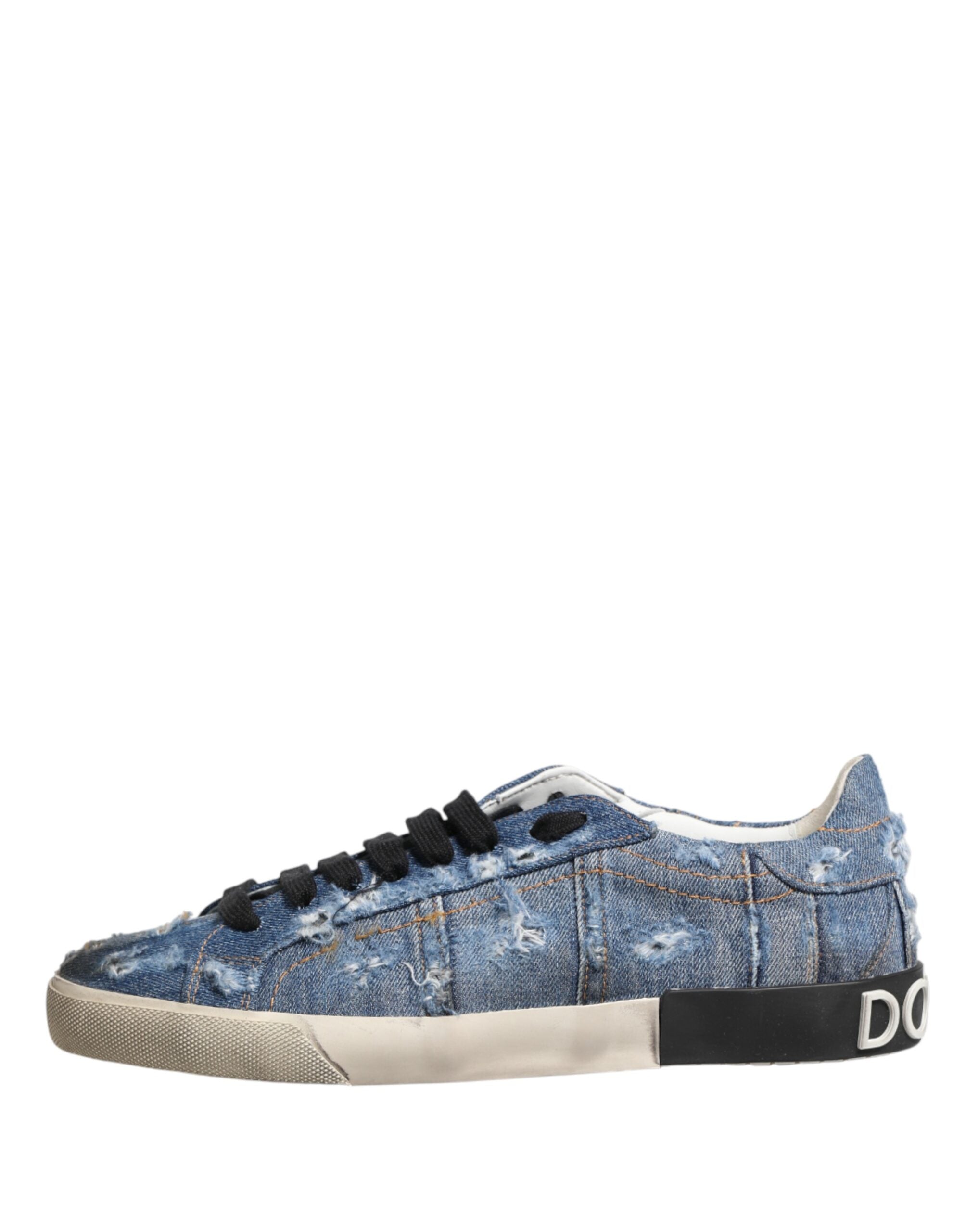 Dolce & Gabbana Blue Distressed Denim Low-Top Sneakers-7