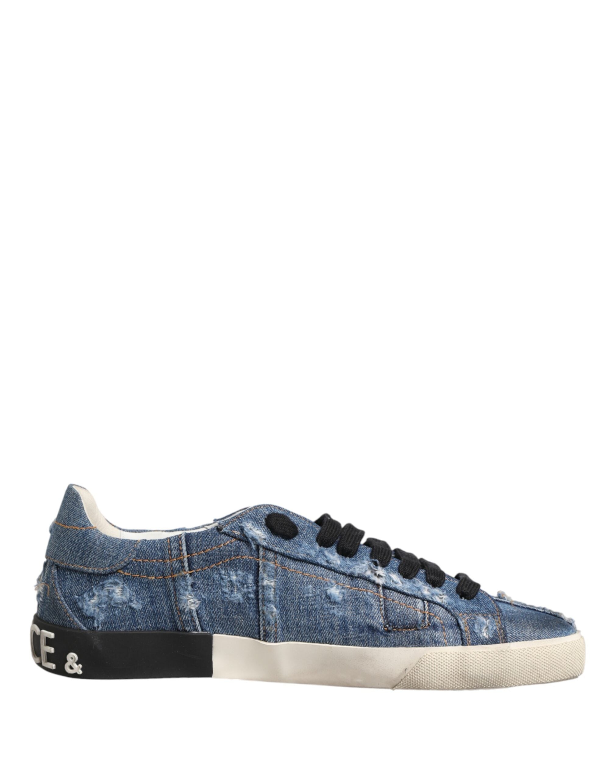 Dolce & Gabbana Blue Distressed Denim Low-Top Sneakers-2