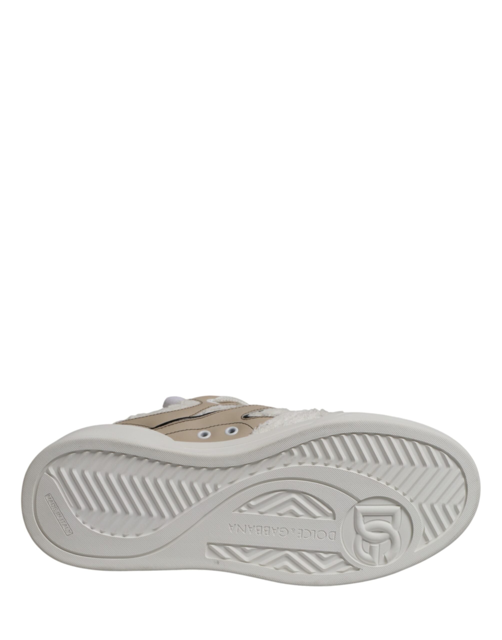 Dolce & Gabbana White Beige Faux Shearling Low Top Lace-Up Sneakers-8