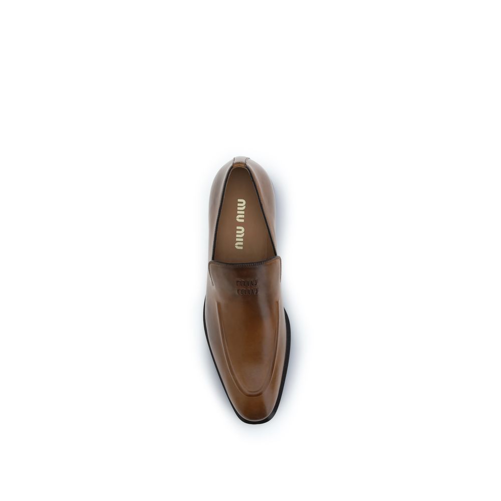 Miu Miu Brown Calfskin Bos Taurus Slip-on Loafers-4