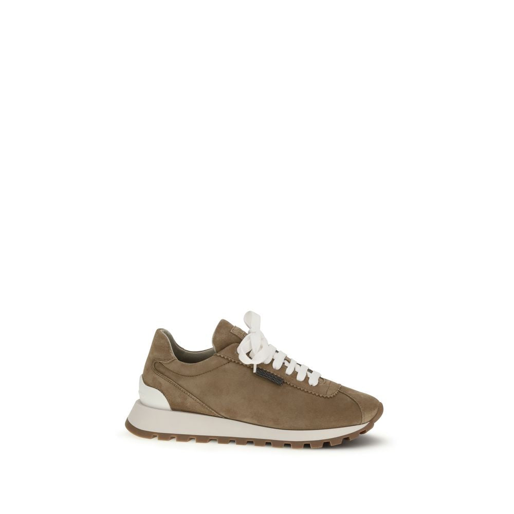 Brunello Cucinelli Beige Calf Leather Bos Taurus Platform Sneakers-1