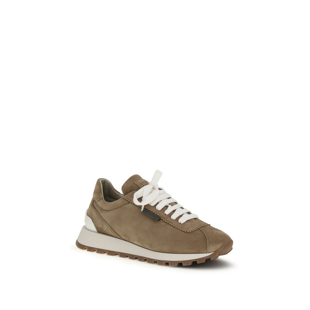 Brunello Cucinelli Beige Calf Leather Bos Taurus Platform Sneakers-2