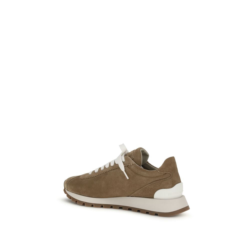 Brunello Cucinelli Beige Calf Leather Bos Taurus Platform Sneakers-3