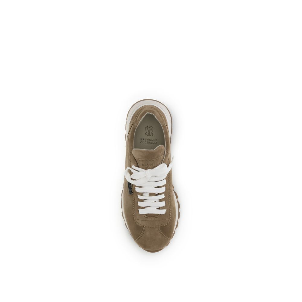 Brunello Cucinelli Beige Calf Leather Bos Taurus Platform Sneakers-4