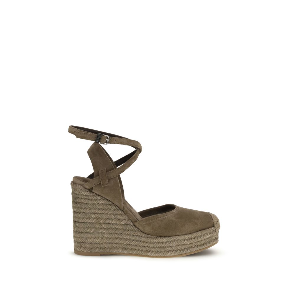 Brunello Cucinelli Beige Calf Leather Bos Taurus Espadrilles-1