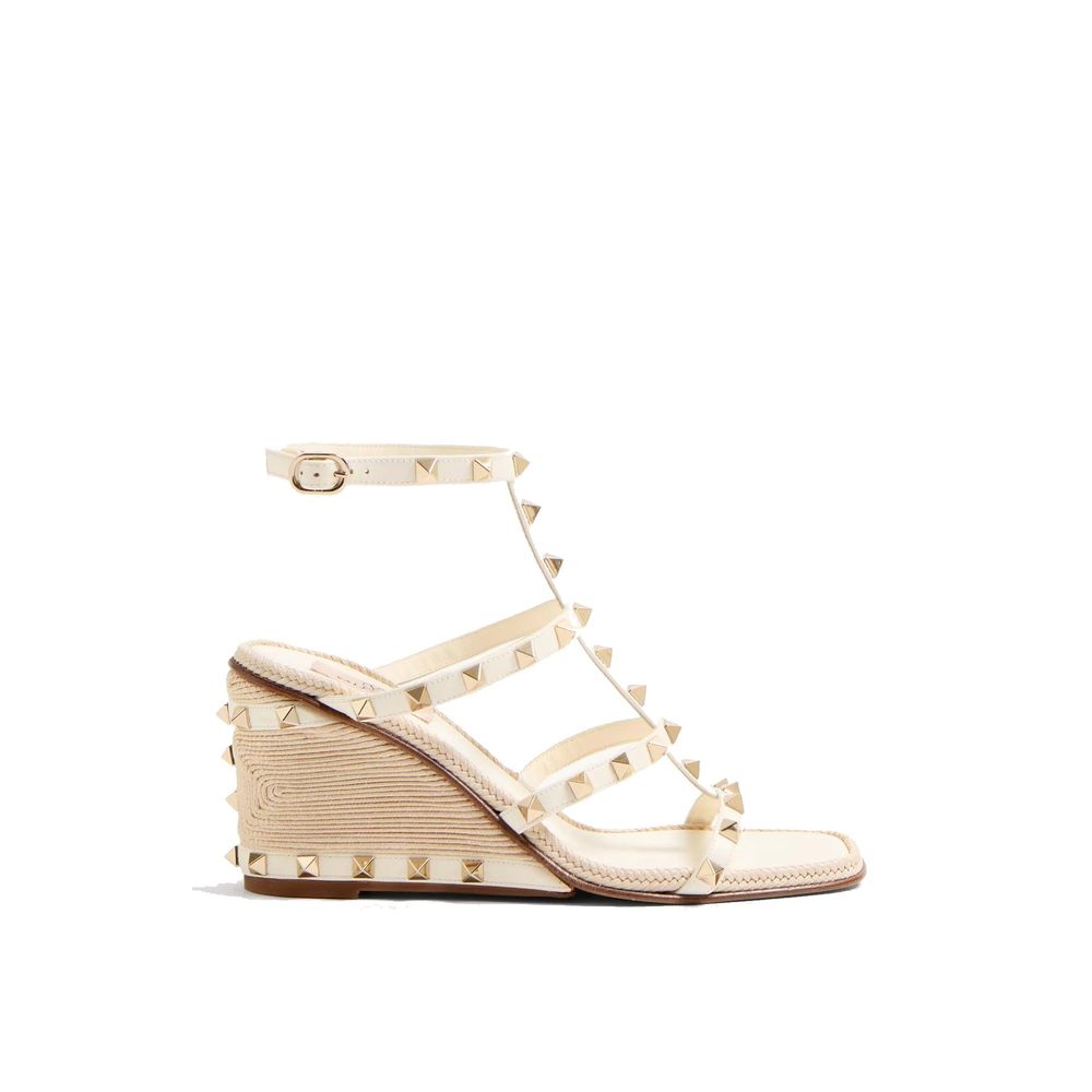 Valentino Garavani Keilabsatz-Sandalen aus beigem Kalbsleder-1