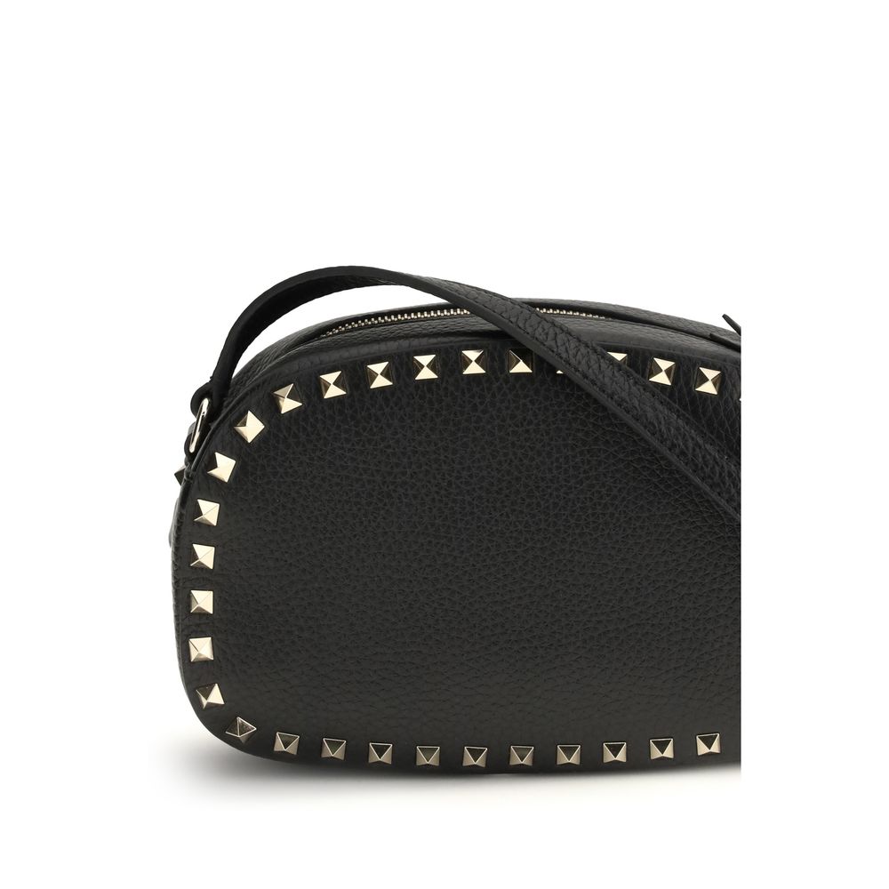 Valentino Garavani Schwarze Bos Taurus Kalbsleder Schultertasche-4