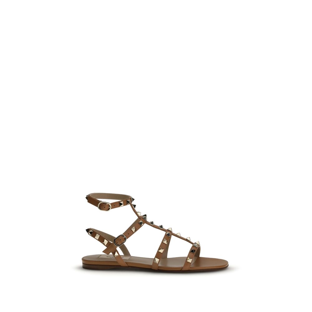 Valentino Garavani Beige Kalbsleder Bos Taurus Flache Sandalen-1