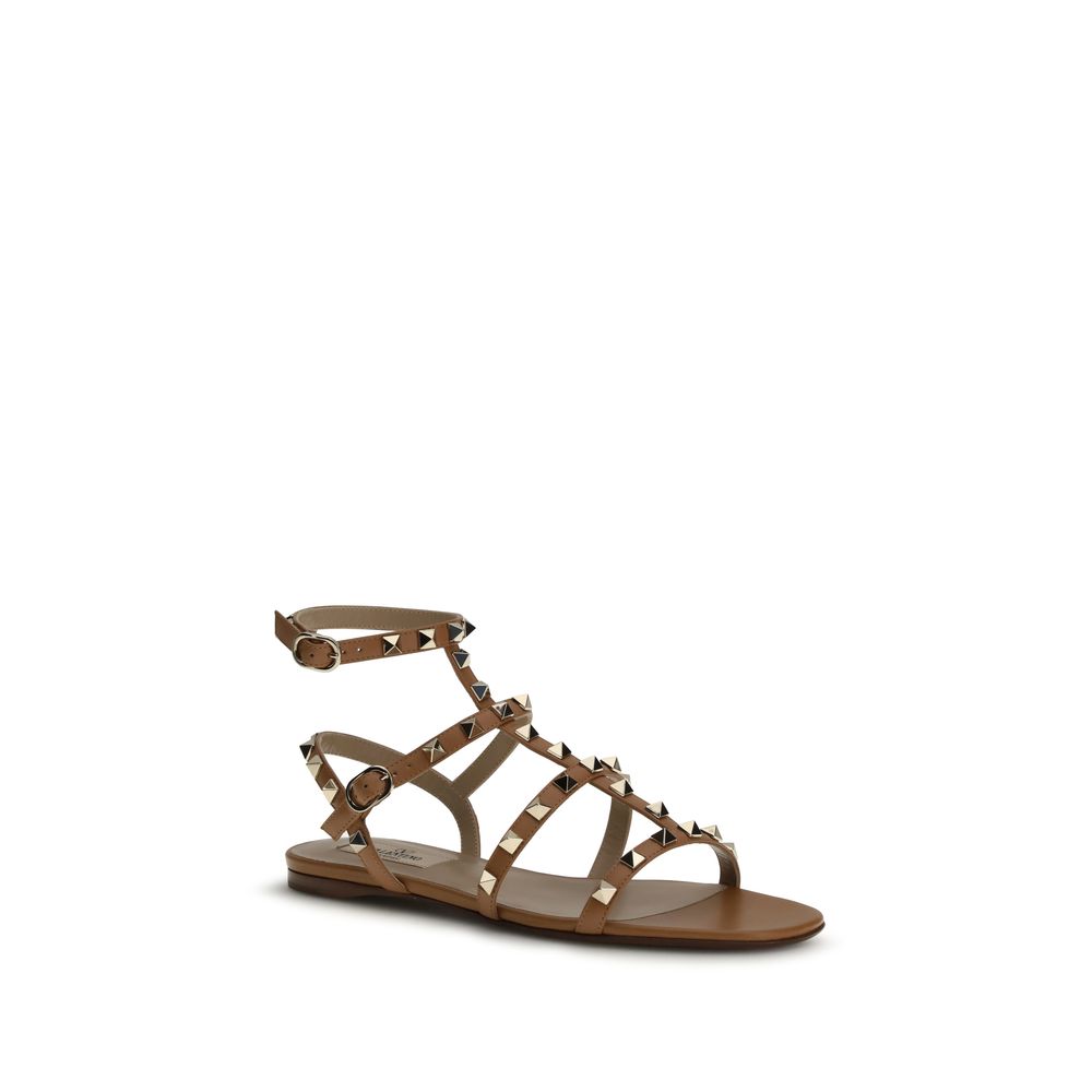 Valentino Garavani Beige Kalbsleder Bos Taurus Flache Sandalen-2