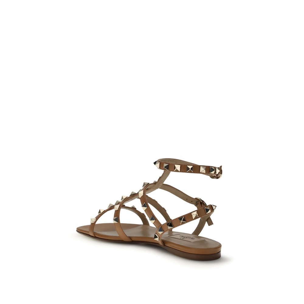 Valentino Garavani Beige Kalbsleder Bos Taurus Flache Sandalen-3