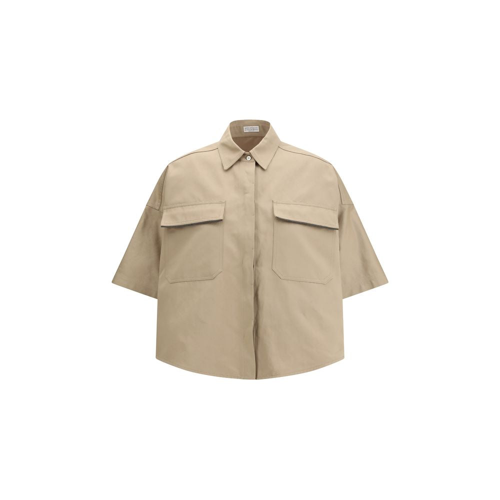 Brunello Cucinelli Beige Baumwoll-Shirt mit kurzen Ärmeln-1