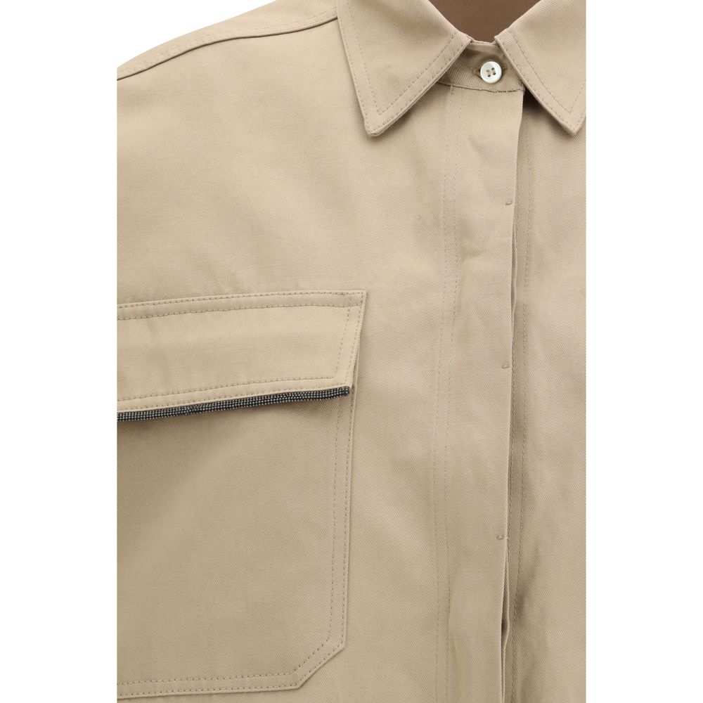 Brunello Cucinelli Beige Baumwoll-Shirt mit kurzen Ärmeln-3