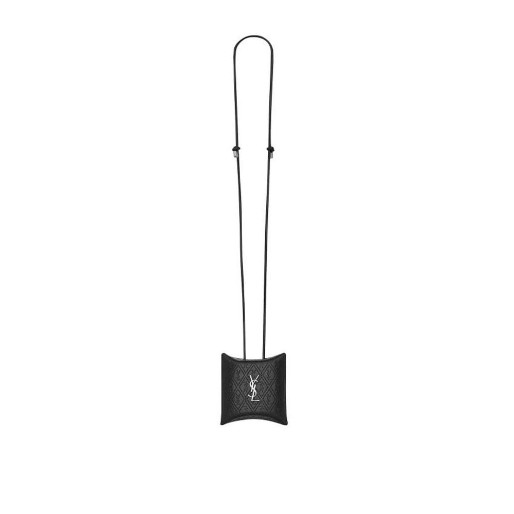 Saint Laurent Black Airpod Holder in Calfskin Leather-1