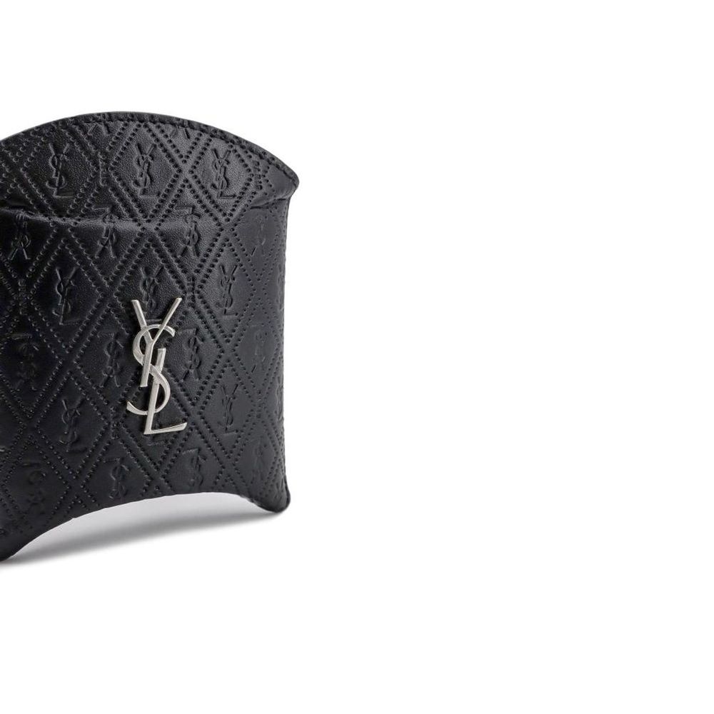 Saint Laurent Black Airpod Holder in Calfskin Leather-4