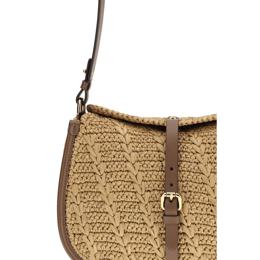 Etro Beige Raffia Schultertasche-4
