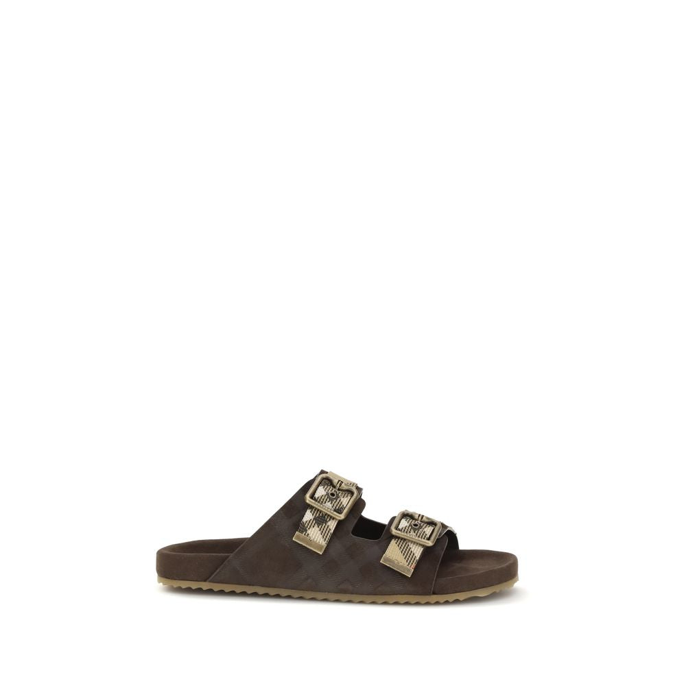 Burberry Brown Calf Leather Bos Taurus Flat Sandals-1