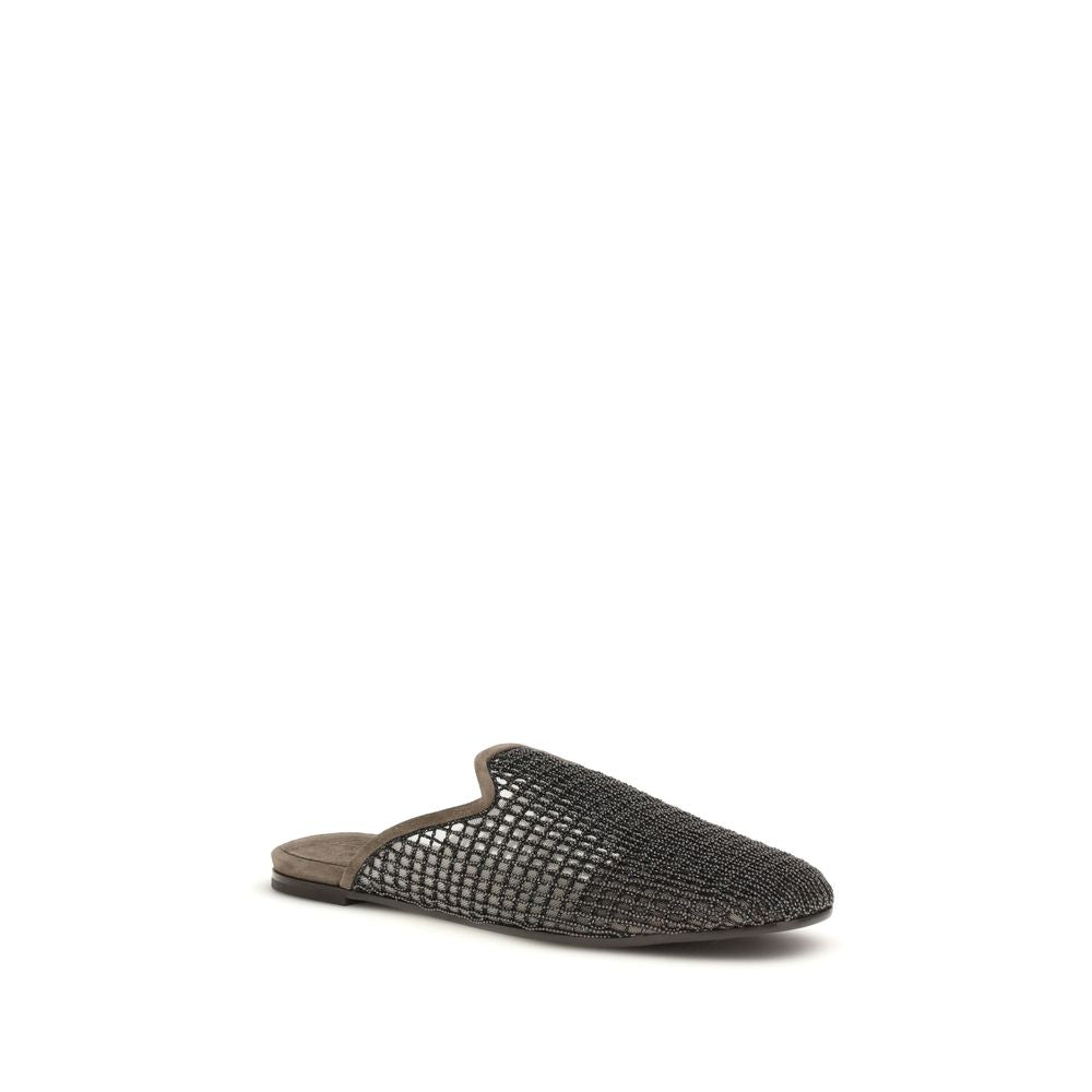 Brunello Cucinelli Graue Mules aus Kalbsleder Bos Taurus-2