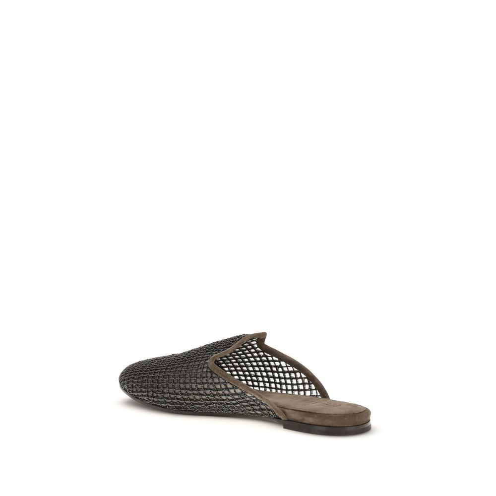 Brunello Cucinelli Graue Mules aus Kalbsleder Bos Taurus-3