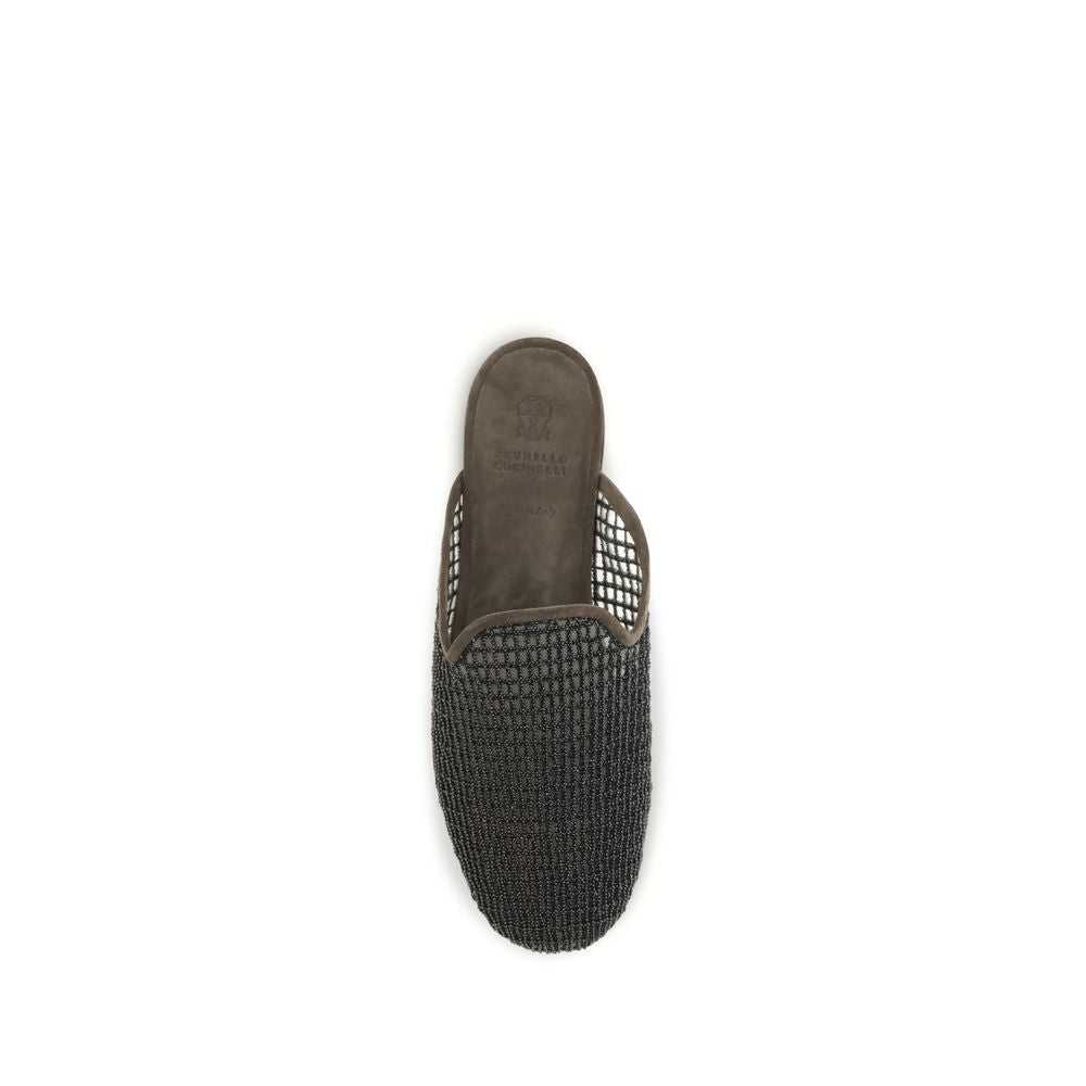 Brunello Cucinelli Graue Mules aus Kalbsleder Bos Taurus-4