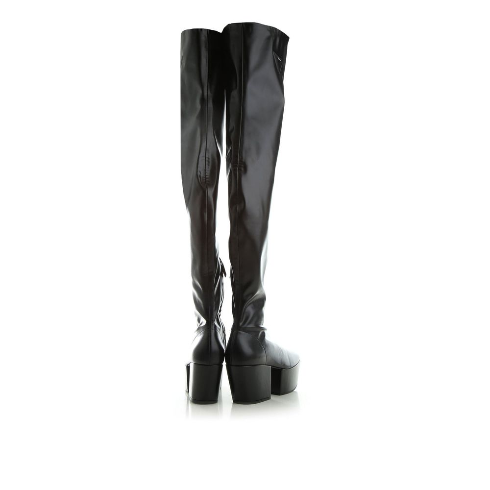 Prada Schwarze Kalbsleder-Overknee-Stiefel-3