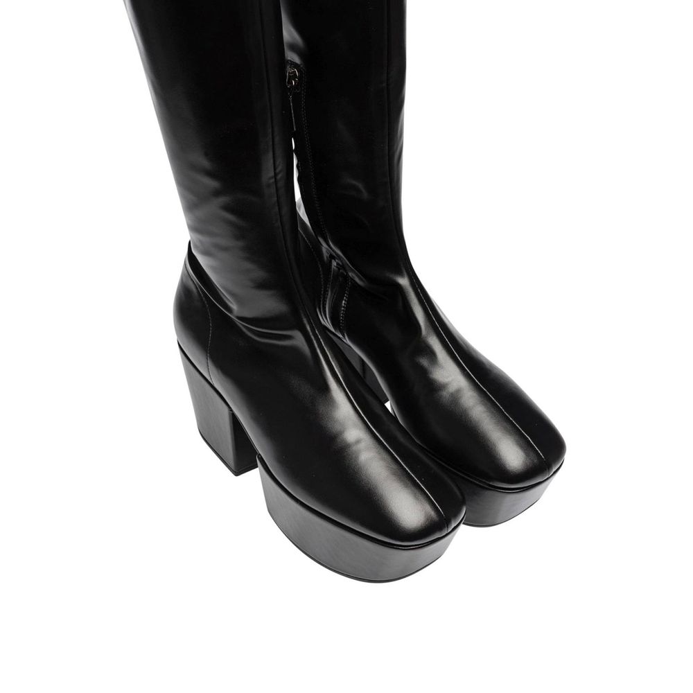 Prada Schwarze Kalbsleder-Overknee-Stiefel-4