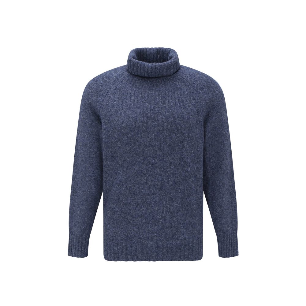 Brunello Cucinelli Blauer Rollkragenpullover aus Alpakawolle und Leder-1