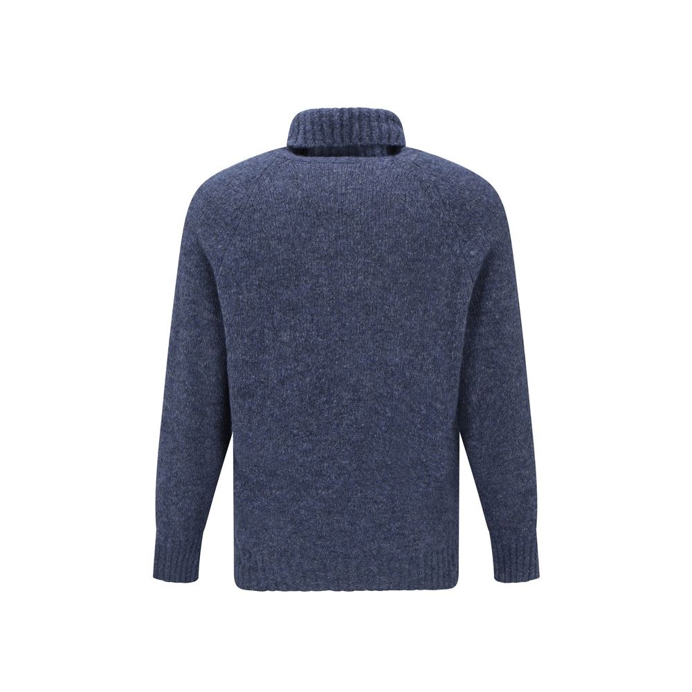 Brunello Cucinelli Blauer Rollkragenpullover aus Alpakawolle und Leder-2