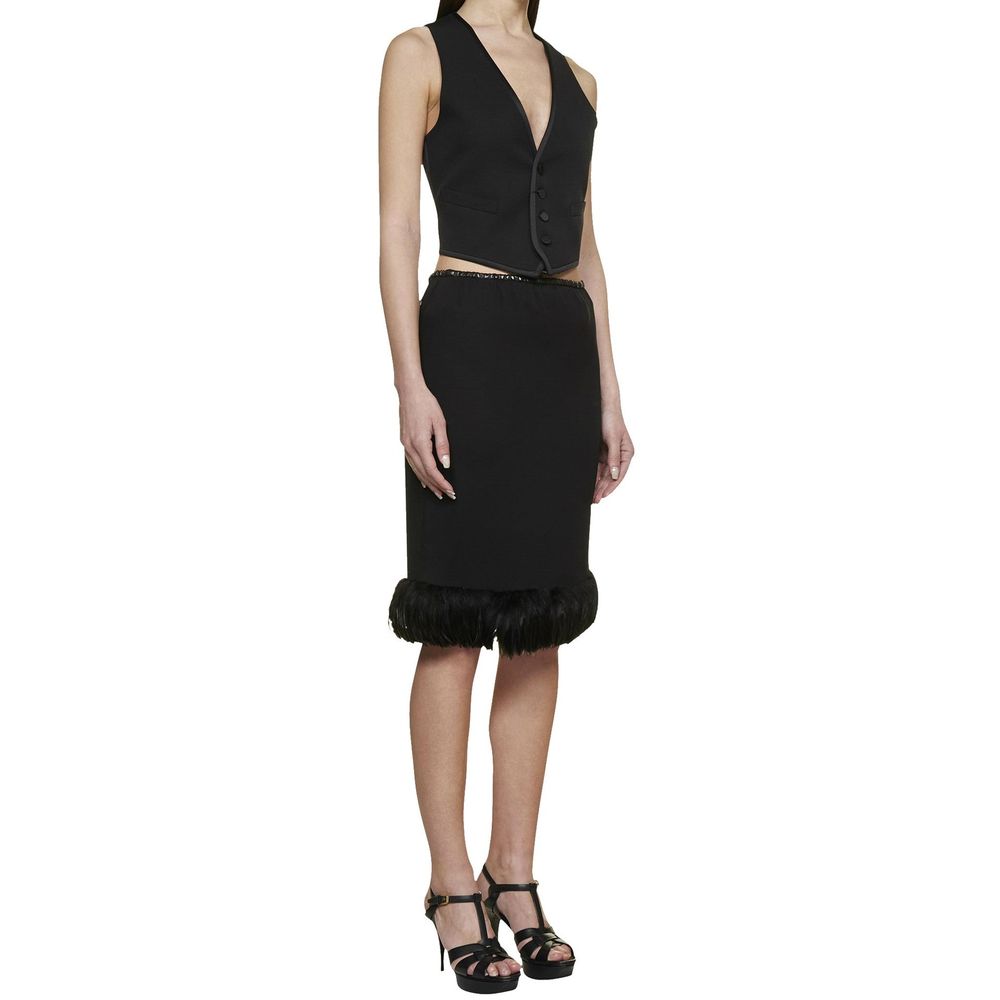 Saint Laurent Black Silk Midi Skirt-2